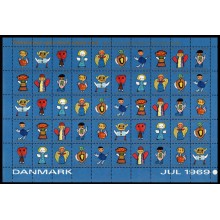 1969, Danmark, julemærker, ufoldet helark, postfrisk. Børnetegninger med engle.